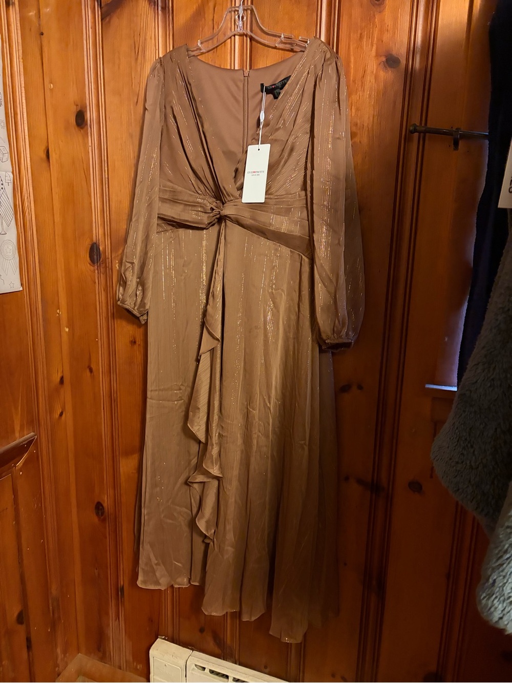 Ever Pretty Shimmery Brown Maxi Dress with Waist Knot